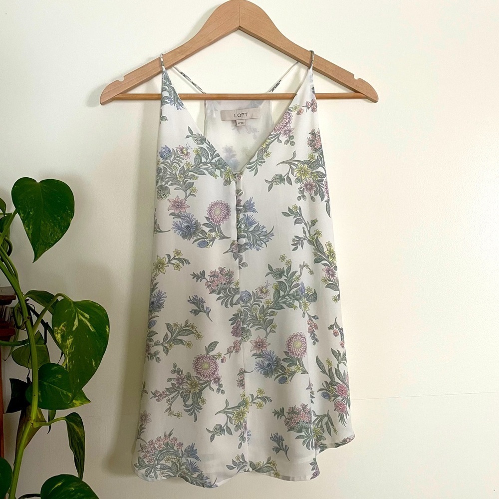 LOFT Floral Print Halter Style Cami Blouse Size XS